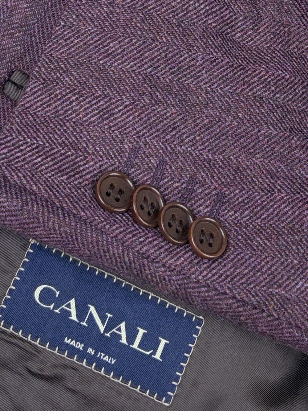 Canali Sport Coat Mens 44R Purple Wool Mohair Herringbone 3 Button Blazer Italy